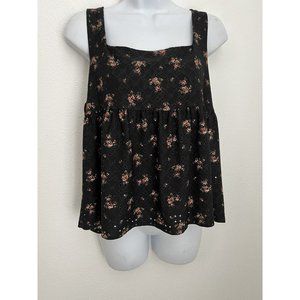 Everly Women's Back Floral Boho Crop Drop Waist Sleeveless Knit Top Blouse Large